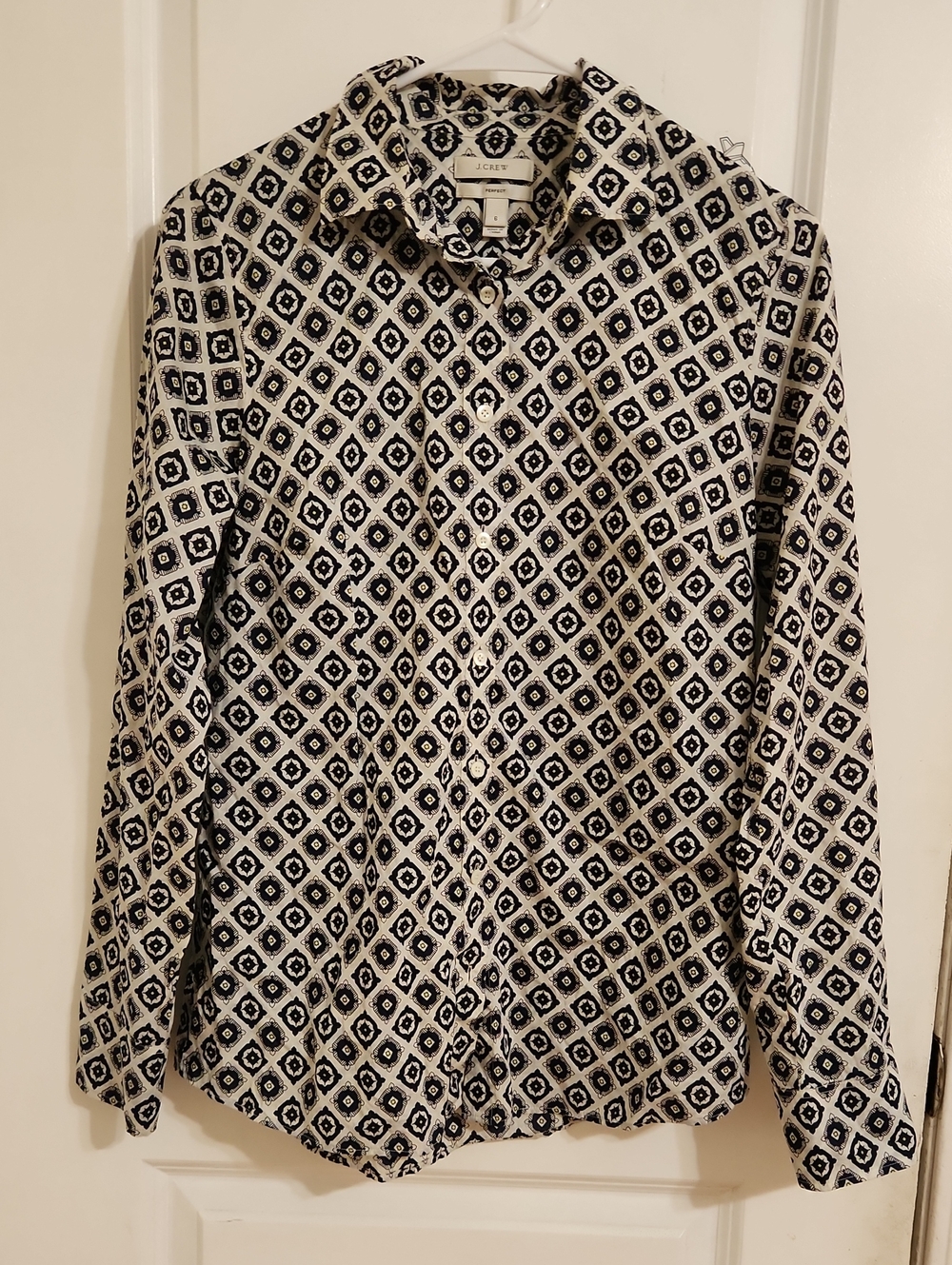 J. Crew Black & White Geometric Print Button-Down Shirt